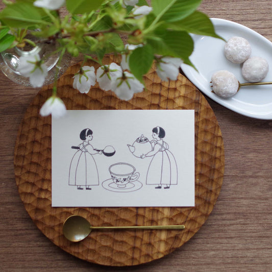 ティータイムのおかっぱさん ポストカード