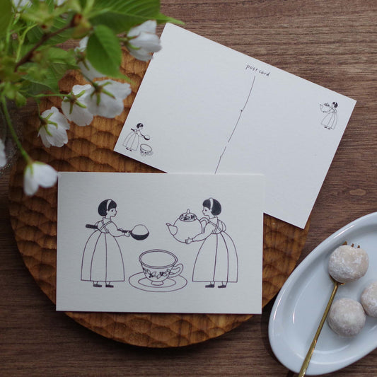 ティータイムのおかっぱさん ポストカード