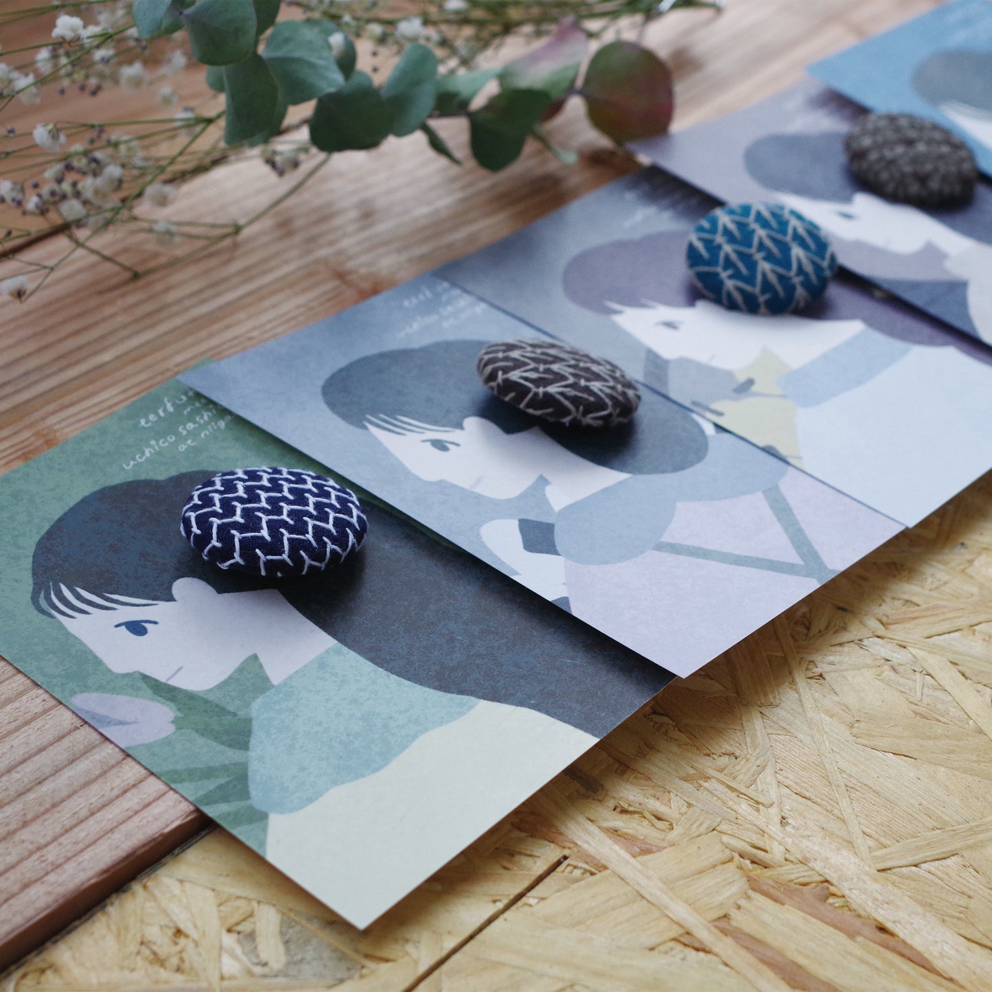 uchico sashico 刺し子ヘアゴム-群青に千羽カラス-