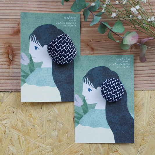 uchico sashico 刺し子ヘアゴム-濃紺に千羽カラス-