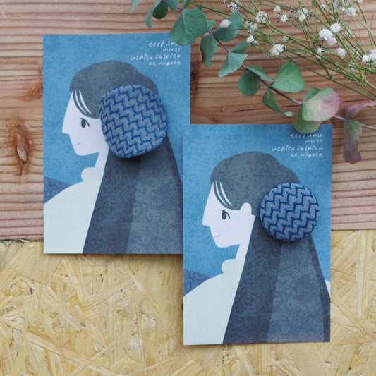 uchico sashico 刺し子ヘアゴム-群青に千羽カラス-